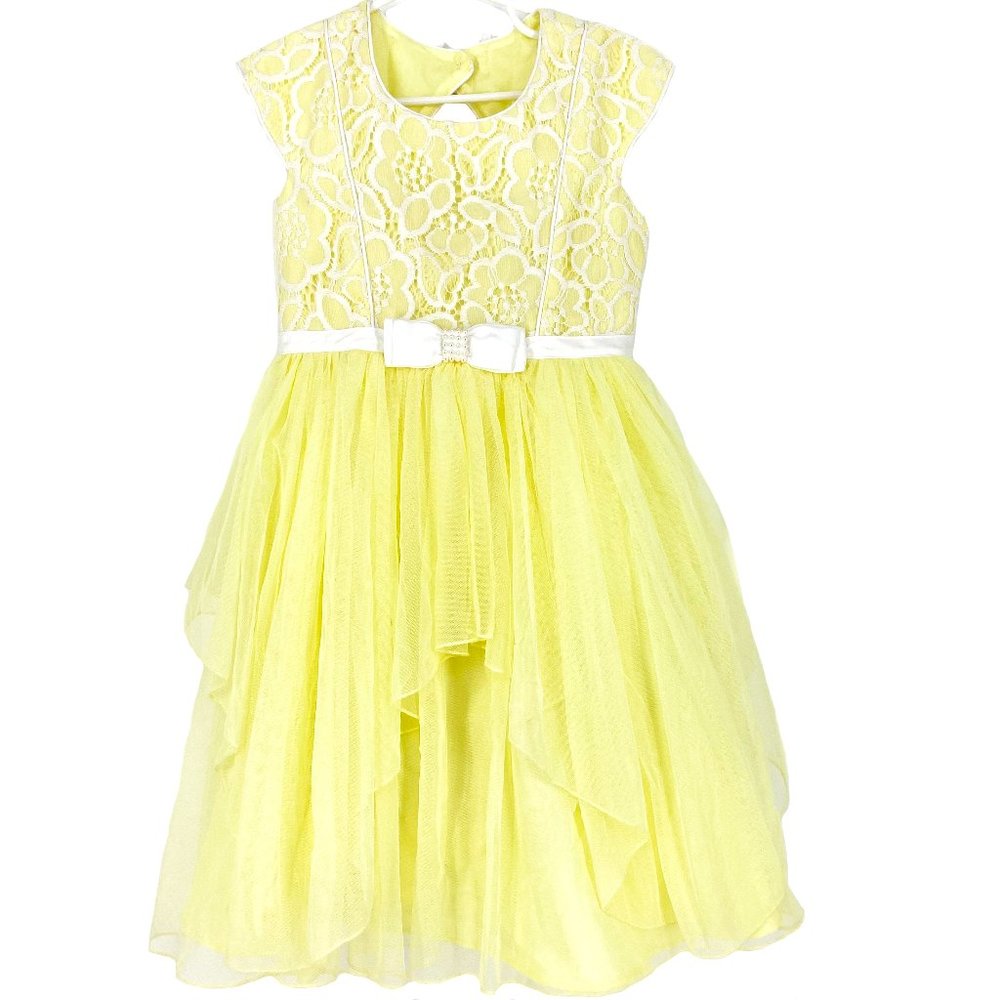 JONA MICHELLE Yellow White Lace Tulle Formal Dress Size 5